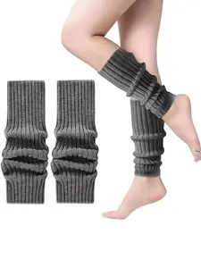 Knitted Striped Leg Warmers for Women Girls, Winter Boot Cuffs Warm Knee Warmers, Lady Fashion Long Boot Cuff Knee Socks, 90s Kawaii Crochet Legwarmers for Ballet Dance Skating Yoga 2 PACKS