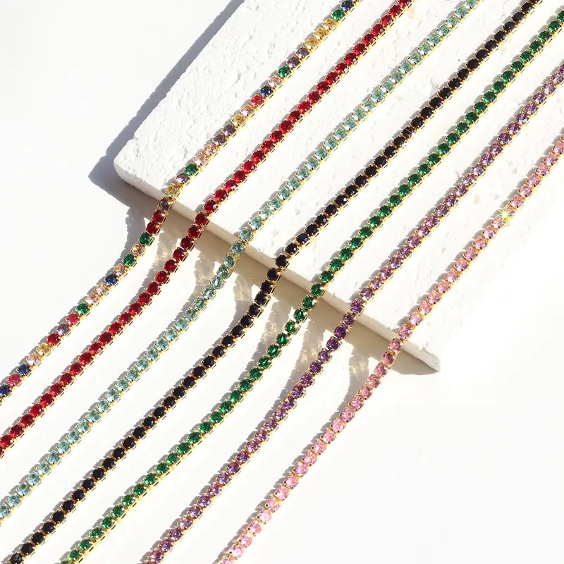 CZ Tennis Necklace for Women | Adjustable 40cm Crystal Choker Necklace | Dainty Emerald Color Necklace