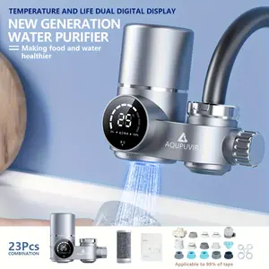 Faucet Mount Water Filtration, 264 Gallons Water Faucet Mount Filtration System, Dual Head Switching with Water Temperature And Life Dual Display for Tap Water Reduces Lead Chlorine, Heavy Metals (23psc Combination)