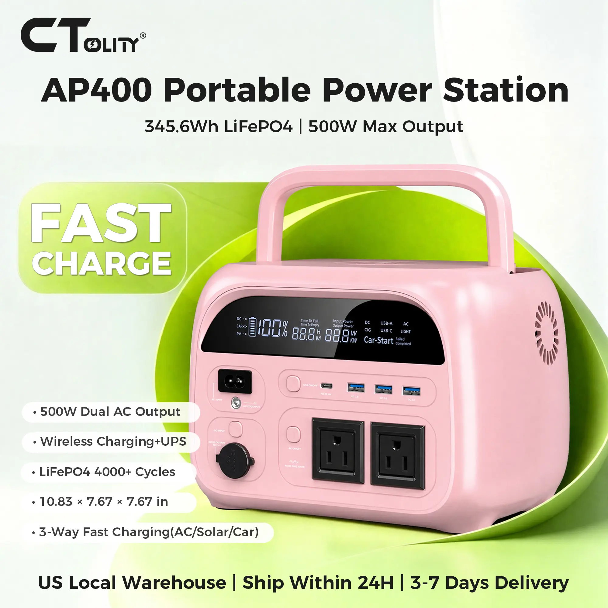 [Summerfinds]CTOLITY AP400 500W 346Wh Portable Power Station, Mini Solar Generator, Portable Solar Power Bank with LiFePO4 Battery, Fast Charging for Camping, RV, Home Backup & Outdoor, back to school haul