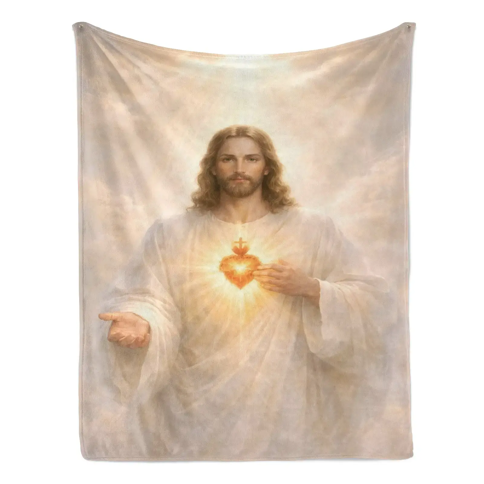 Sacred Heart of Jesus Flannel Throw Blanket, Soft Cozy Plush, Christian Devotional Gift, Warm Snuggle Blankets for Bedroom, Heavenly Divine Light Religious Art Design for Prayer Space, Throw Blankets