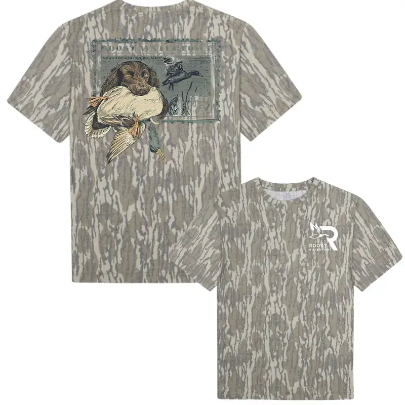 Roost Waterfowl Boykin Stamp Camo Shirt, Mossy Oak Washed Bottomland Mallard Tee, Hunting Season Shirt, Hunting Shirt, Gift for Dad, Gift For Him