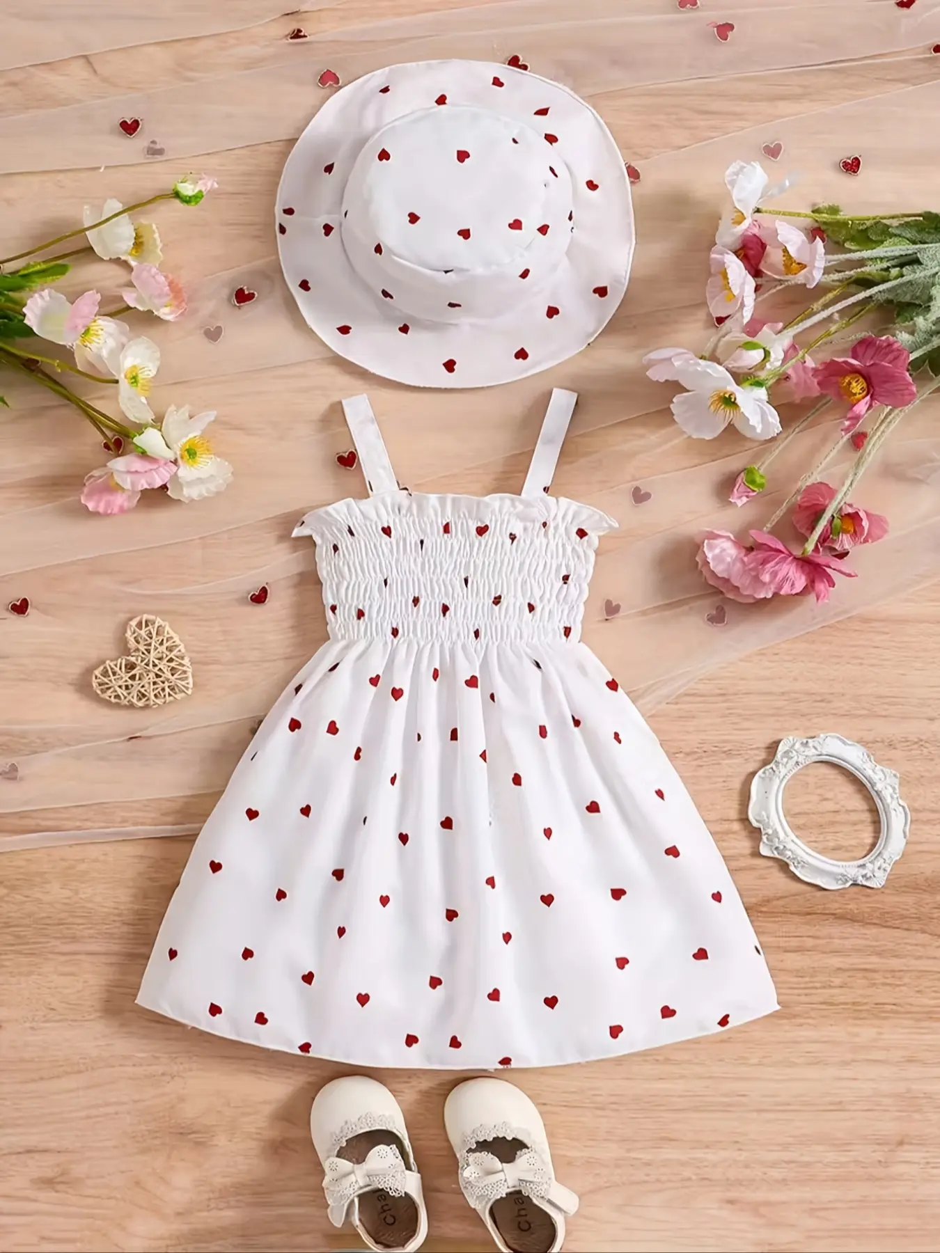 Sweet Heart Print Vest Dress for Infants 0-3 Years Toddler Outfit, Summer Casual, Princess Style Outdoor Play Camping Clothes Set, baby girl clothes, Toddler Dresses