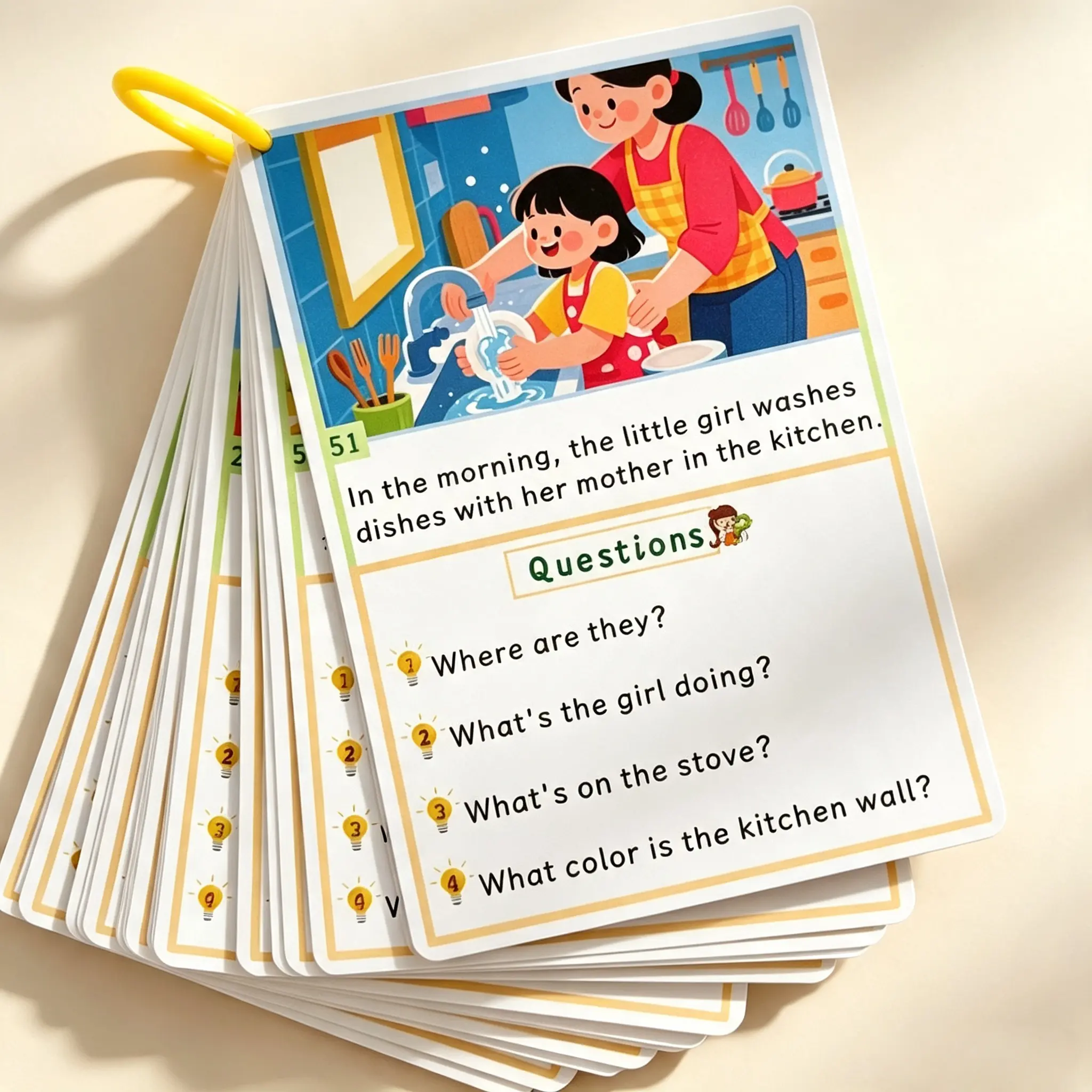 32 Double-Sided English Learning Cards Book  (64 Pages), Kids See & Say Interactive Picture Q&A Flashcards, High-Frequency Vocabulary & Oral Speaking Practice, ESL Homeschool Educational Flash Cards for Preschool Kindergarten Toddlers