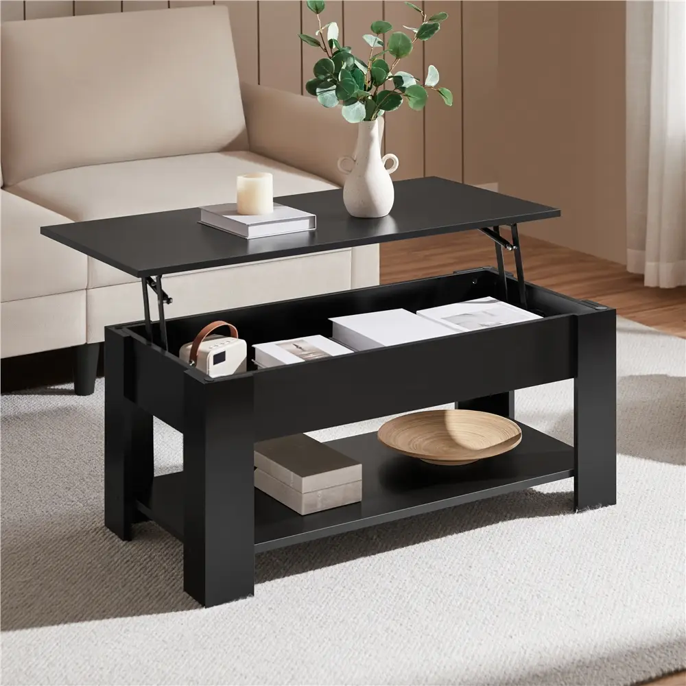 Yaheetech Rustic Lift Top Coffee Table with Hidden Compartment & Open Shelf for Small Apartment/Living Room/Office