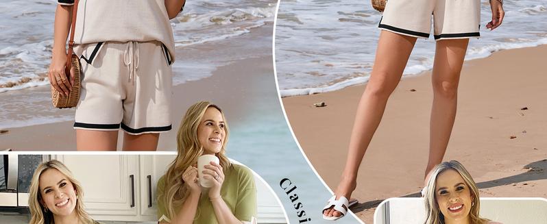 Women's warm autumn knitted two-piece comfortable set of short-sleeved pullover pajamas, casual nightwear, elasticated