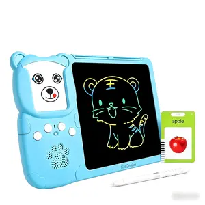 KIDGENIUS LCD Writing Tablet for Kids Ages 3-7 with 255 Flashcards 510 Words Interactive Educational Learning Pad with Sound English Spanish Vocabulary Cards Outdoorfun Feature Animal Themes Ideal Birthday Gift