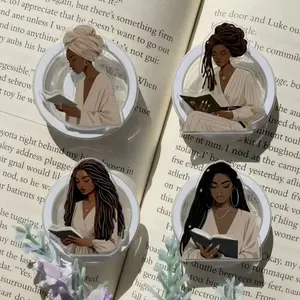 Black Woman Reading Book Kindle Grip, Melanin Book Lover Aesthetic Phone Holder, Afro Woman Reader Pop Grip Stand, Bookish Black Woman Accessory