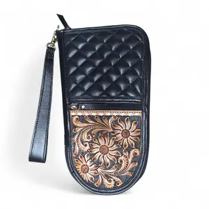 The Sunflower Carry Wristlet | Quilted & Hand-Tooled Leather Western Travel Case