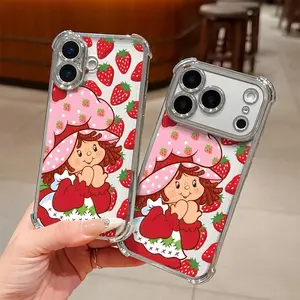 Strawberry Shortcake Phone Case for iPhone 17 Air 16 15 14 13 12 11 Pro Max Plus Samsung S26 S25 S24 S23 S22 Plus Ultra, Phone Accessory, Transparent Protective Soft Back Cover with Anti Fall Protection, Accessories