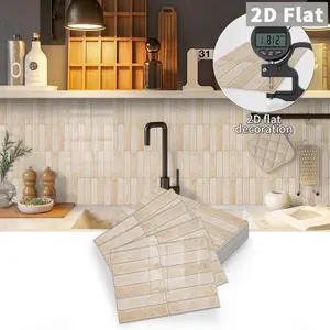 10 PCS GST PE Crystal Foam Tile Stickers (Light Beige Thin Vertical Brick), Color Box Pack, Waterproof Oil-Proof Anti-Collision Self-Adhesive Wall Tiles for Kitchen Bathroom Ceiling Home Decor