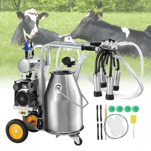 【DealsForYouDays】VEVOR Electric Cow Milking Machine, 6.6 Gal/25 L 304 Stainless Steel Bucket, 120V 1680 RPM Automatic Pulsation Vacuum Milker, 61.5 lbs Portable Unit with Food-Grade Silicone Cups & Tubes, Adjustable Pressure for Easy Moving Around