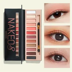 12 Color Makeup Naked Eyeshadow Palette with Brushes, Natural Matte Glitter Pearl Pigment, Waterproof Smoky Professional Beauty Kit