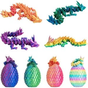4 Pcs 3D Printed Dragon, Dragon Eggs with Dragon Inside, Articulated Crystal Dragon Fidget Toy, Dinosaur Eggs Toy, Desk Toys for Teen Boy Kid