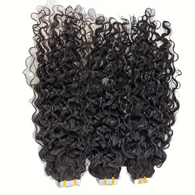 Curly Tapeins Hair Extensions Human Hair for Women, Seamless Skin Weft, Reusable and Tangle-Resistant, 20 Pieces, Seamless Wefts, Natural Look, Pure Human Hair