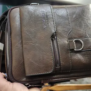 WEIXIER Men's PU Leather Crossbody Bag Retro Street Style Large Capacity Commuter Bag with Adjustable Shoulder Strap for Business Travel Daily Use