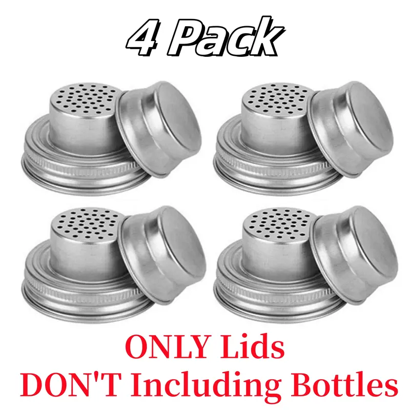 4 Pack Stainless Steel Mason Jar Shaker Lids with Silicone Seals for Dredge Flour, Mix Spices, Sugar, Salt, Peppers and Any Regular Mouth Mason Jar Canning Jar (ONLY Lids, DON'T Including Jars)