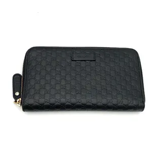 Pre-owned GUCCI Leather Wallet Zip Around Guccissima Black #3797