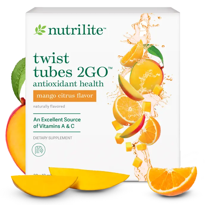 Nutrilite Twist Tubes 2GO Antioxidant Health Mango Citrus 20 Tubes Vitamin C & A Powder for Daily Hydration & Wellness Support Portable Drink Mix - Healthcare