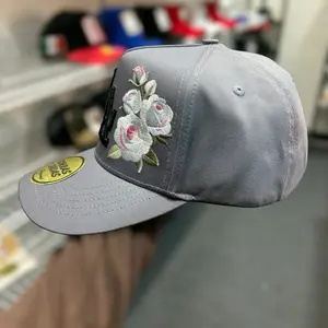 Embroidered "FLOWER LOS ANGELES" Flower Print Snapback Cap, Premium Headwear, Casual Adjustable Fashion Accessory