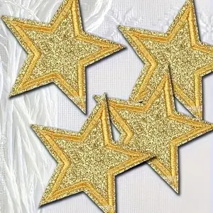 4pcs Shiny Star Iron-On Embroidered Patch, Glitter Sequin Applique for DIY Clothing & Accessories Repair, Easy to Use