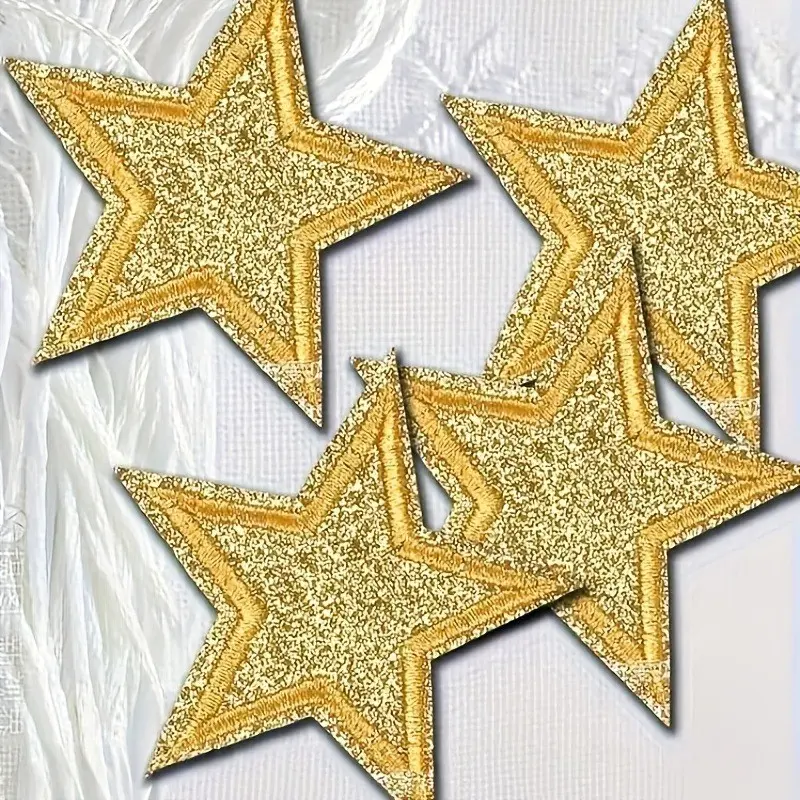 4pcs Shiny Star Iron-On Embroidered Patch, Glitter Sequin Applique for DIY Clothing & Accessories Repair, Easy to Use