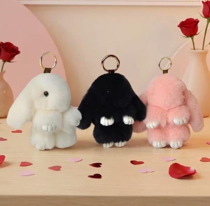 Handmade Bunny PomPom Keychain ,Mother's Day gift, Gift for Girls & Kids, Charm Accessory for Anxiety Relief