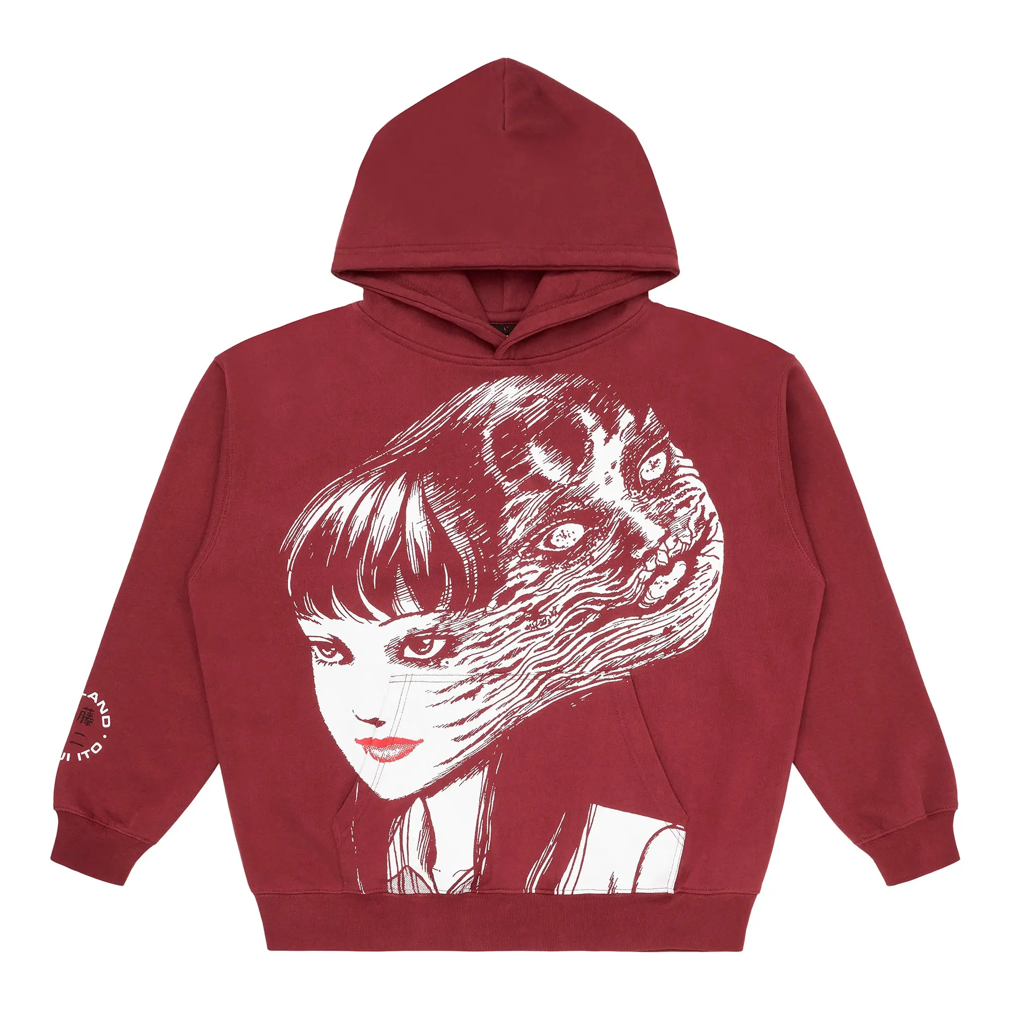 Hypland Men's Red Junji Ito Tomie Jumbo Graphic Hoodie - Officially Licensed Anime-Inspired Menswear, 100% Cotton True Size Casual Pullover Long-Sleeve Clothes, Licensed Art Tops Sweatshirts