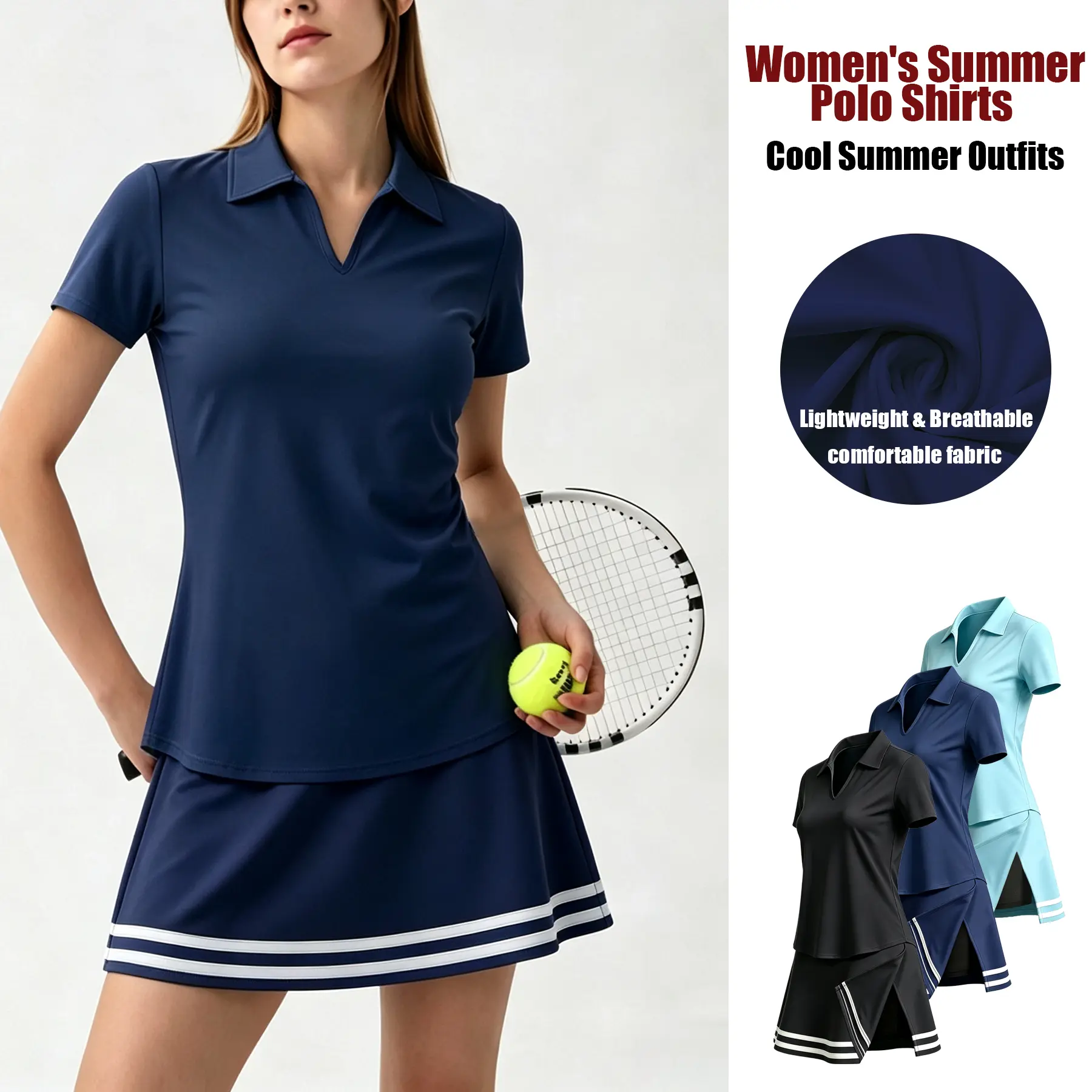 Women's Polo Shirt & Tennis Skort Set 2 Piece Matching Outfit, Golf Outfit for Women, Tennis Outfit, Pickleball Outfit, Athletic Activewear Set, Workout Clothes, Summer Casual Travel Outfit, Breathable Lightweight Quick Dry Stretch Sportswear