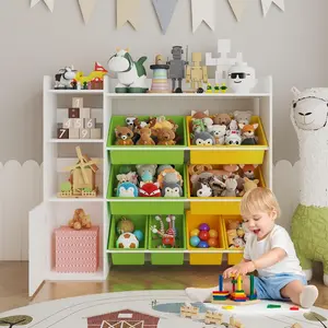 GAOMON Kids Wooden Toy Organizer, Storage Toy Storage Box with 8 Bins 4-Tier Children Toy Storage, Kid Bookshelf for Playroom Organization Bookcase for Boys and Girls Book Shelf for Craft Room,Yellow/Green