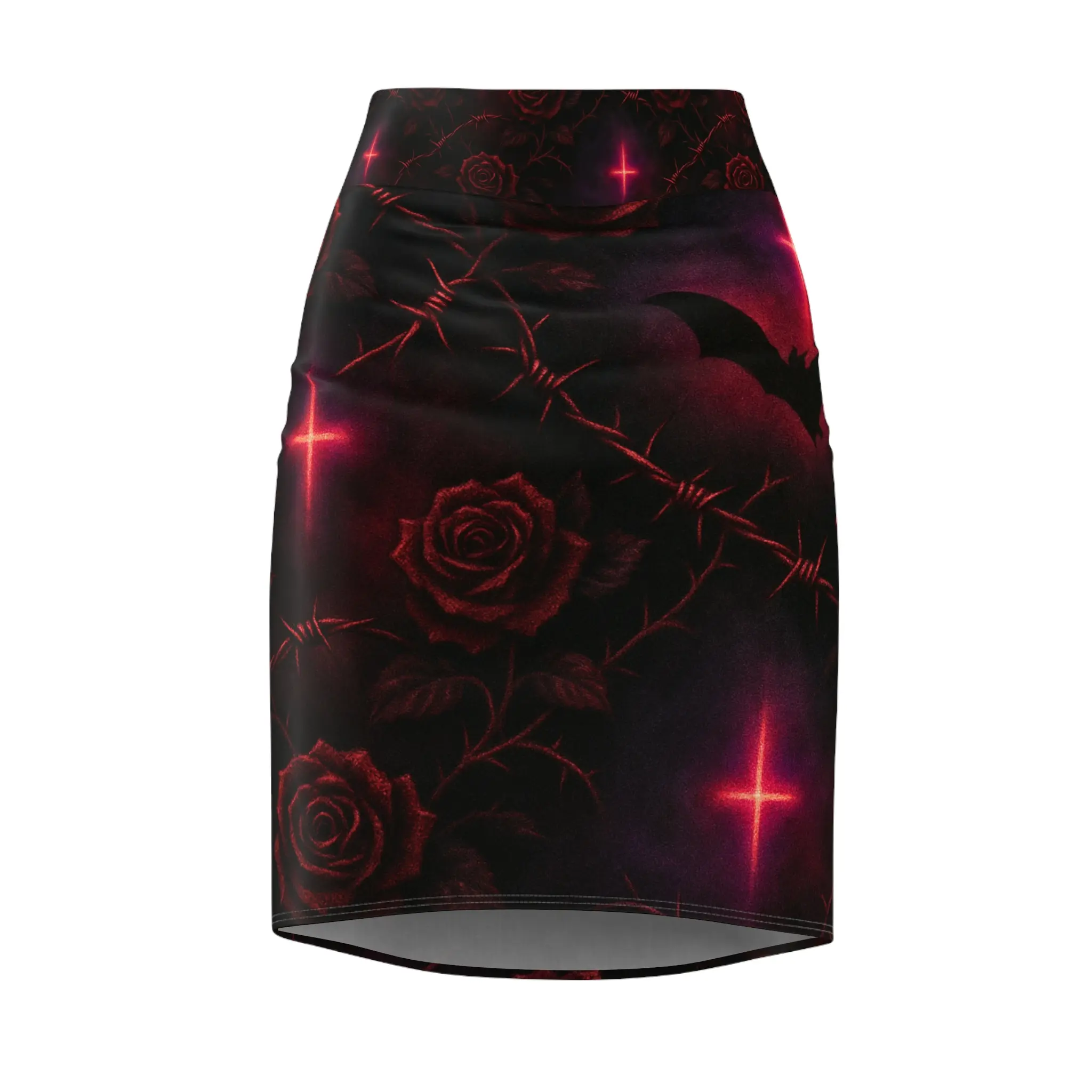 Gothic Roses Skirt, Women's Pencil Skirt, Vampire Aesthetic, Retro Halloween Outfit, Dark Floral Pattern, Alternative Fashion, Gothic Events Flat Womenswear Bottoms 4 Oz.