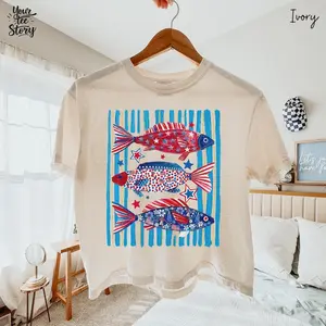 Comfort Colors Patriotic Trout Boxy Tee, American Flag Fishing Graphic Shirt