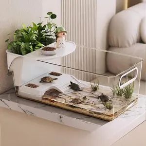 Transparent Turtle Breeding Tank, Ecological Landscape Home Small Luxury Villa Climbing Platform, Brazilian Turtle Fish Tank