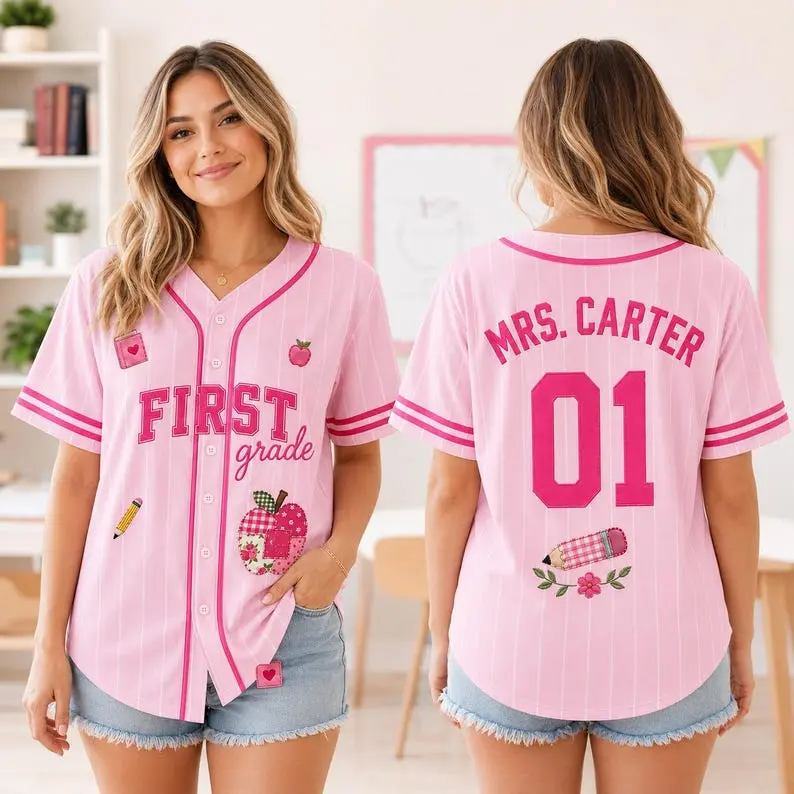 Custom Teacher Grade Level Baseball Jersey, Personalized Name Number Jersey, Kindergarten First Grade Teacher Gift, Classroom Spirit Outfit