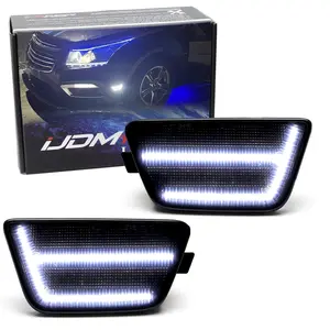 iJDMTOY Black-Out Smoked Lens Front Bumper White Double-Row Full LED Strip Side Marker Lights For 2011-2015 Chevrolet Cruze