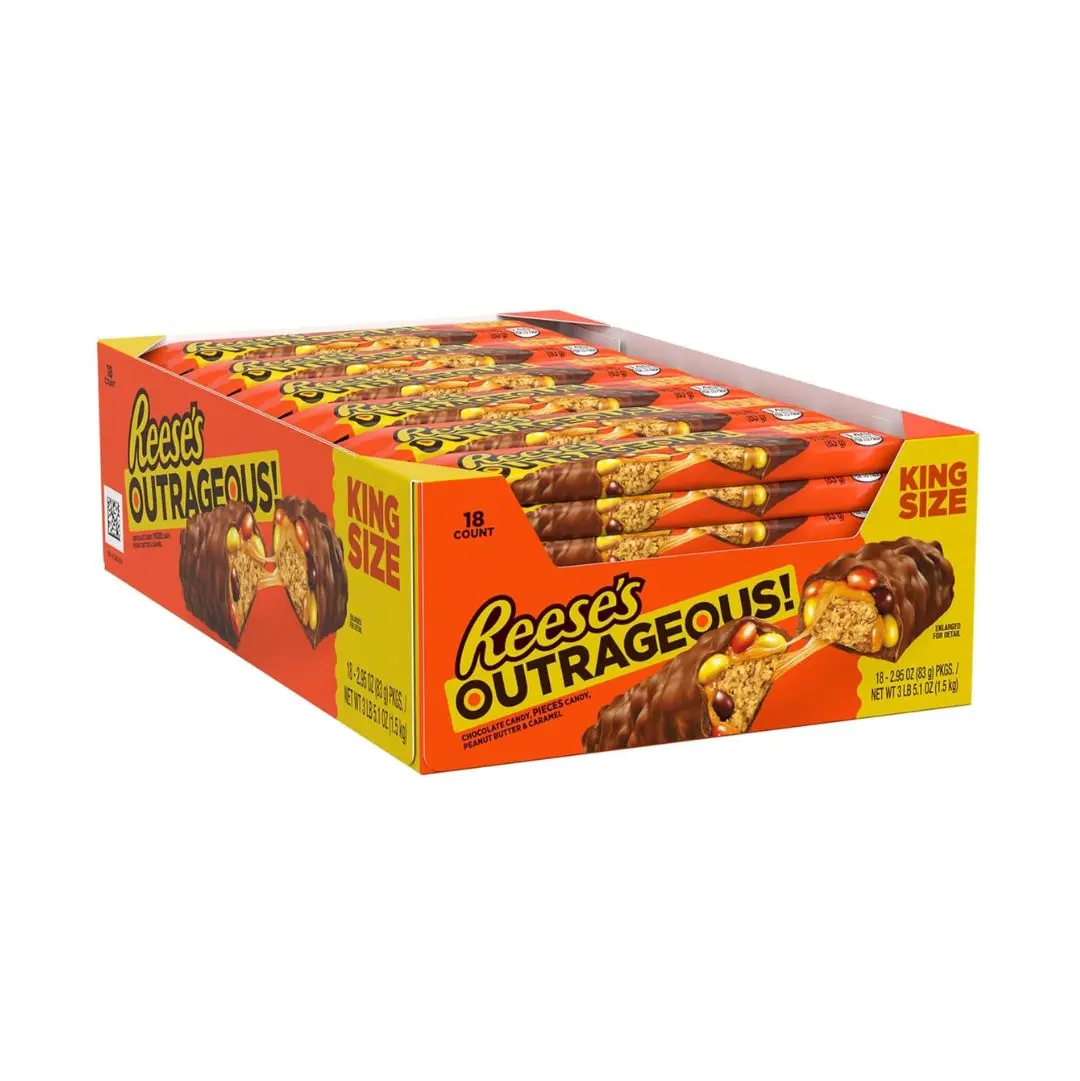REESE’S OUTRAGEOUS King Size Chocolate Dessert, 18-Pack (2.95 oz Each), Nostalgic Candy for Late Night Snacking, Party Treats & Snack Ideas