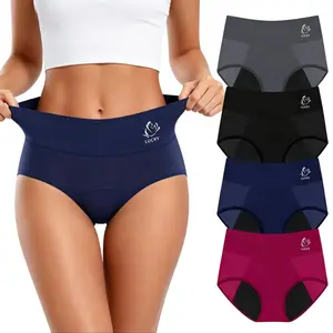 Women's High Waist High-Cut Leakproof Reusable Stretchy Period Panties - Soft Breathable Tummy Control Fit Shorts, 4-Pack (S-XXL) for Daily & Period Use