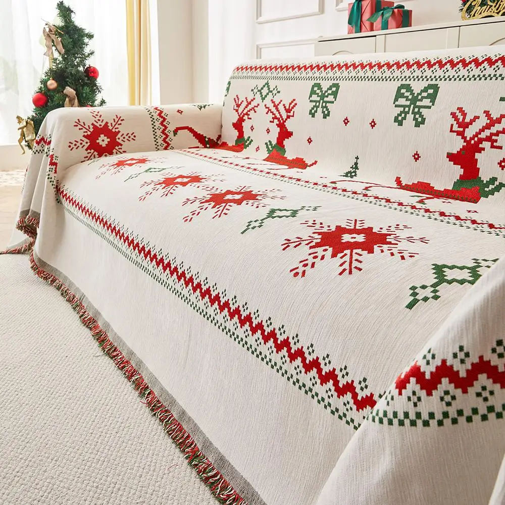 Christmas Reindeer Pattern Sofa Cover, 1 Count Holiday Decorative Cover Blanket, Multifunctional Sofa Cover Blanket for Home Living Room