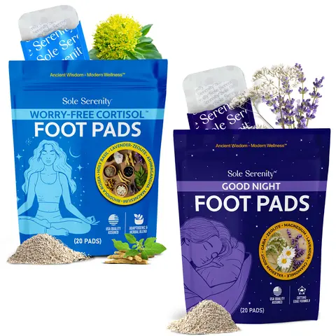 Sole Serenity Worry-Free Cortisol + Good Night Sleep Detox Foot Pads - 2 Pack Bundle
