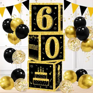 Black Golden Birthday Balloon Box,18th 30th 50th 60th Birthday Supplies,Adults Birthday Party Decoration Props Box,18 30 40 50 60 Year Old Birthday Party Decor Square Paper Boxes