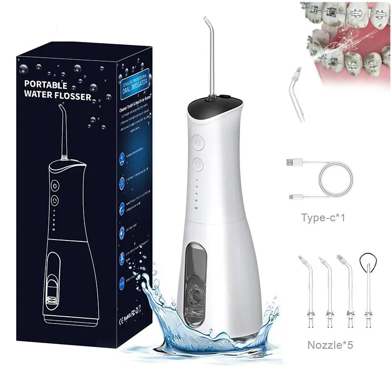 Cordless Water Flosser, Rechargeable Oral Irrigator for Gentle Plaque Removal & Better Oral Health, Lightweight Portable Handle Design, 300ml Tank, 5 Nozzles, USB Port, 2-3 Hours Charge, 30-Day Battery, Waterproof, Ergonomic, All Ages, Home & Travel Use,
