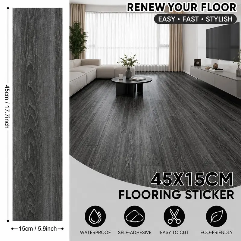 22pcs Vintage Wood Grain Self-Adhesive Floor Stickers, Thick Durable Waterproof Floor Decals, Easy Peel and Stick, Ideal for Home Renovation, Peel and Stick Flooring