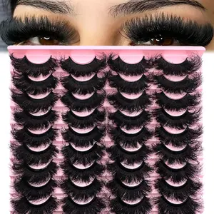 20 Pairs Fluffy Thick Russian Strip Lashes, DD Curl Faux Mink Lashes, Long-Lasting Natural-Looking Eyelashes, Fake Lashes for Women
