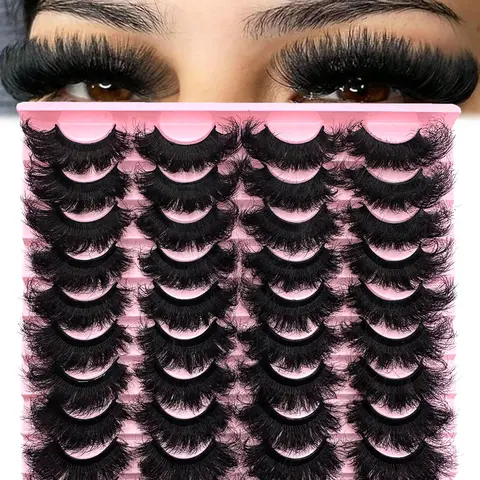 20 Pairs Fluffy, Thick & Lightweight Volume Eyelashes Russian Strip Lashes, DD-Curl Faux Mink Lashes, Long-Lasting Natural-Looking for Women, DIY Dramatic Lashes, Voluminous False Eyelashes