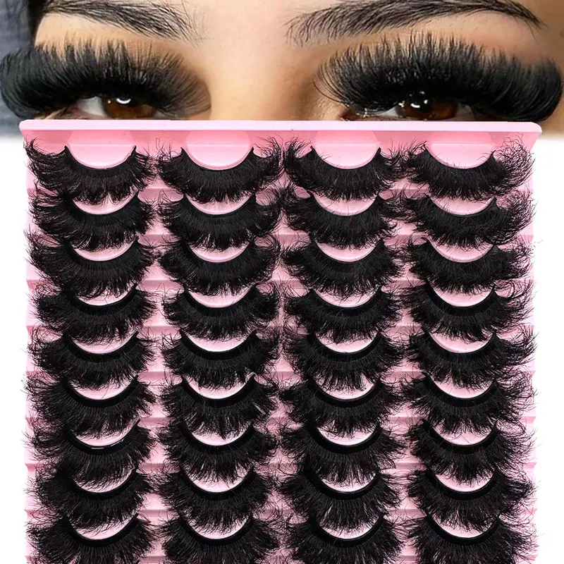 20 Pairs Fluffy, Thick & Lightweight Volume Eyelashes Russian Strip Lashes, DD-Curl Faux Mink Lashes, Long-Lasting Natural-Looking for Women, DIY Dramatic Lashes, Voluminous False Eyelashes
