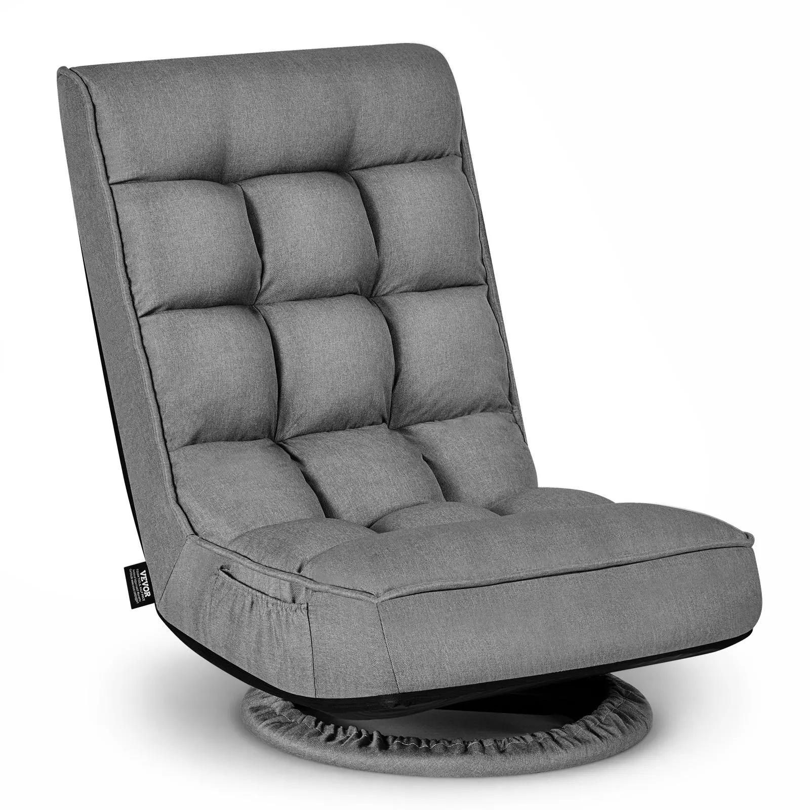 【SummerFinds】VEVOR Swivel Floor Gaming Chair, 360-Degree Rotating Floor Chair with 4 Adjustable Position Folding Backrest, Metal Frame with Recycled Foam and Linen Fabric, for Watching TV, Reading, Relaxing, Gray, Single-Seat Indoor Loungers