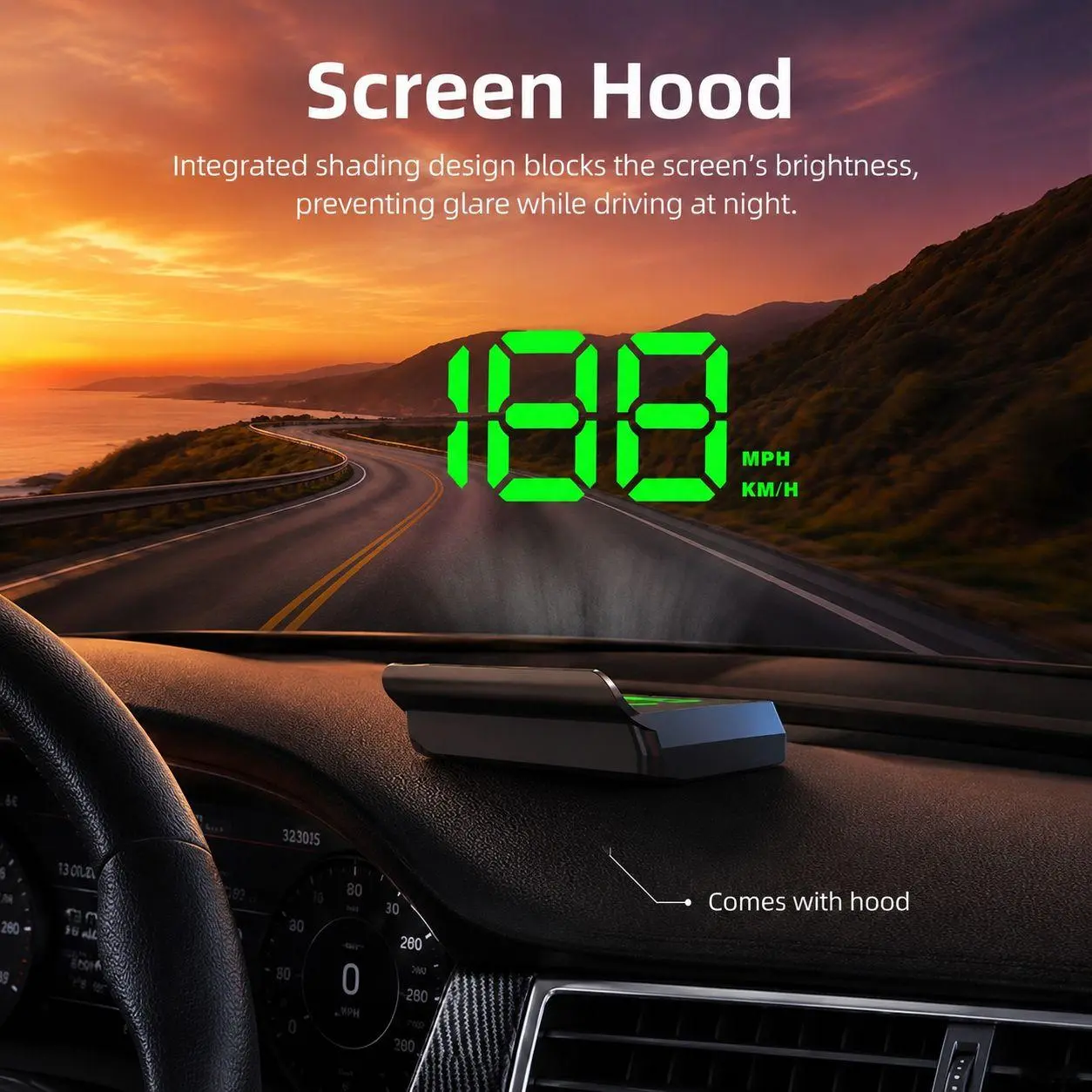 W2 GPS Speedometer HUD Display, 5V USB Adapter Car Head-Up Projection Digital KMH Gauge, Automotive Electronic Accessory