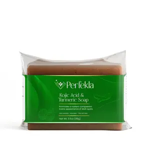 Perfekla Kojic Acid & Turmeric Soap - 99g Brightening Formula for All Skin Types - Coconut, Lemon, Cocoa - Gentle Daily Cleanser - Body Care Blend Case Moisturize Nourishing Organic Radiance Radiant Shea Smooth Cleansing