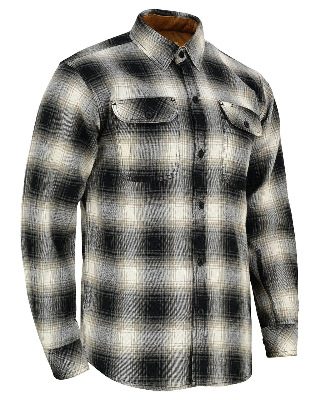 Men's Timberwolf Long Sleeve Plaid Button Down Casual Flannel Shirt, Corduroy Cuffs