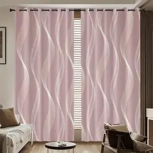 2-piece set of flesh pink striped curtains, made of semi transparent polyester material, suitable for bedroom, living room, dining room and other home window decorations throughout the year, Home Textile
